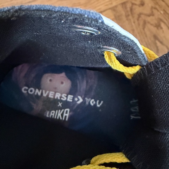 Coraline Converse Navy Star High-Tops with Yellow Laces - Picture 6 of 7